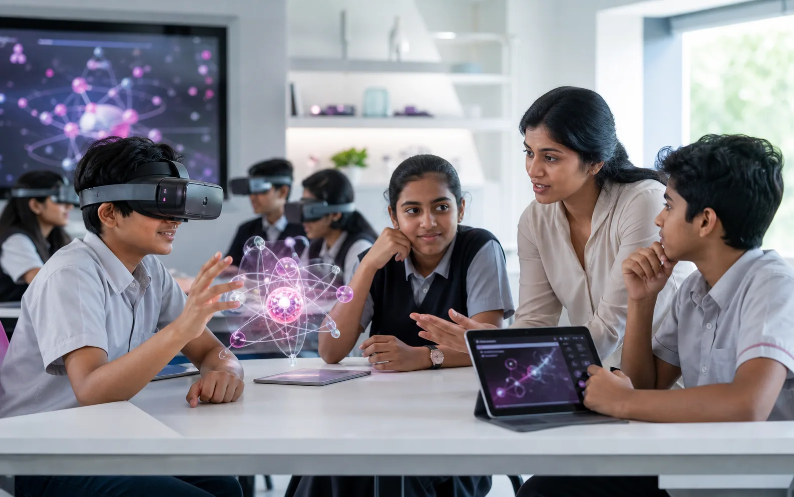 Students actively learning a complex concept through a guided immersive experience