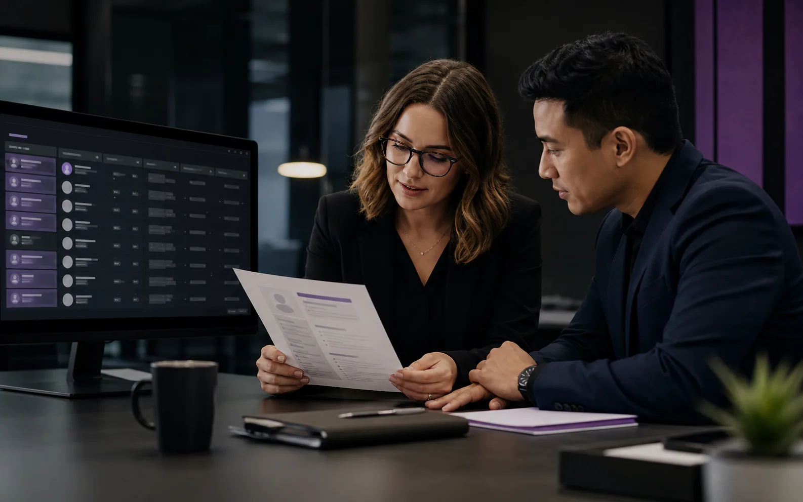 A recruiter reviewing a clearly structured resume beside an applicant tracking interface