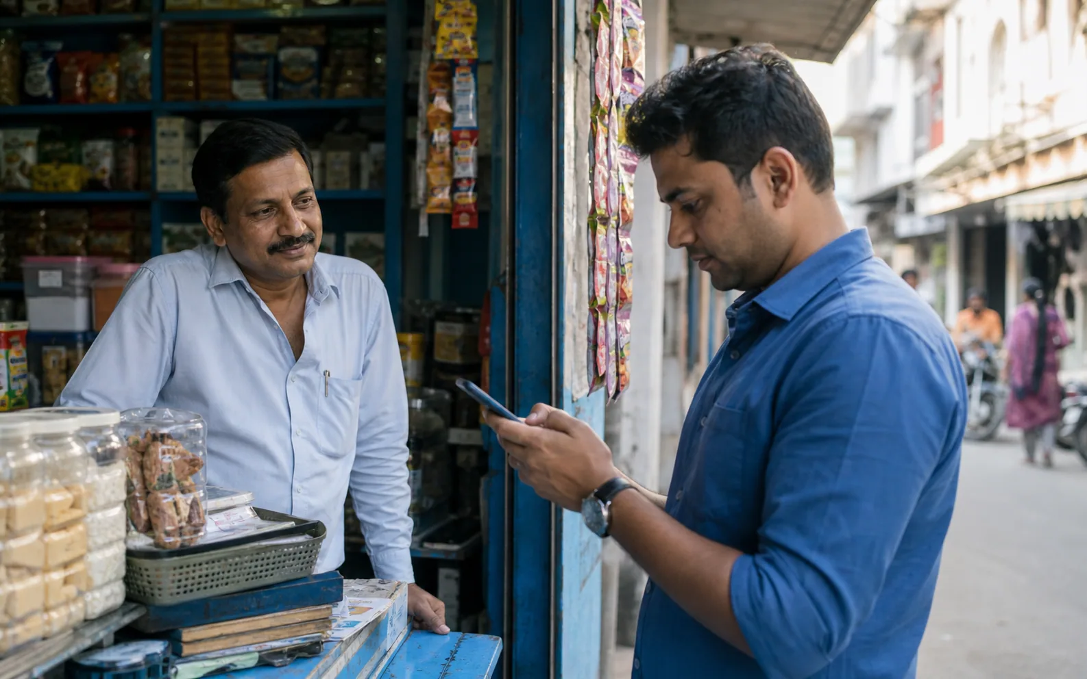 A customer checking a neighbourhood business profile before visiting