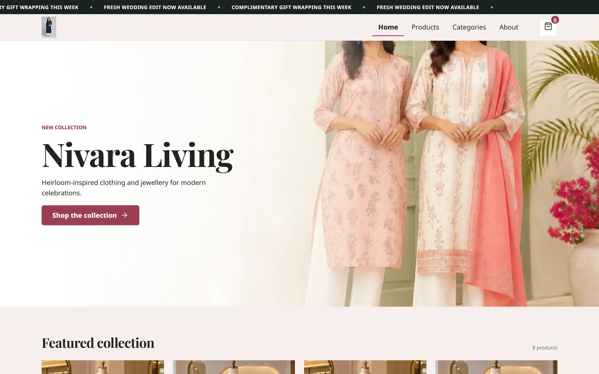 A sample store website built with vkRetA, where customers can book services