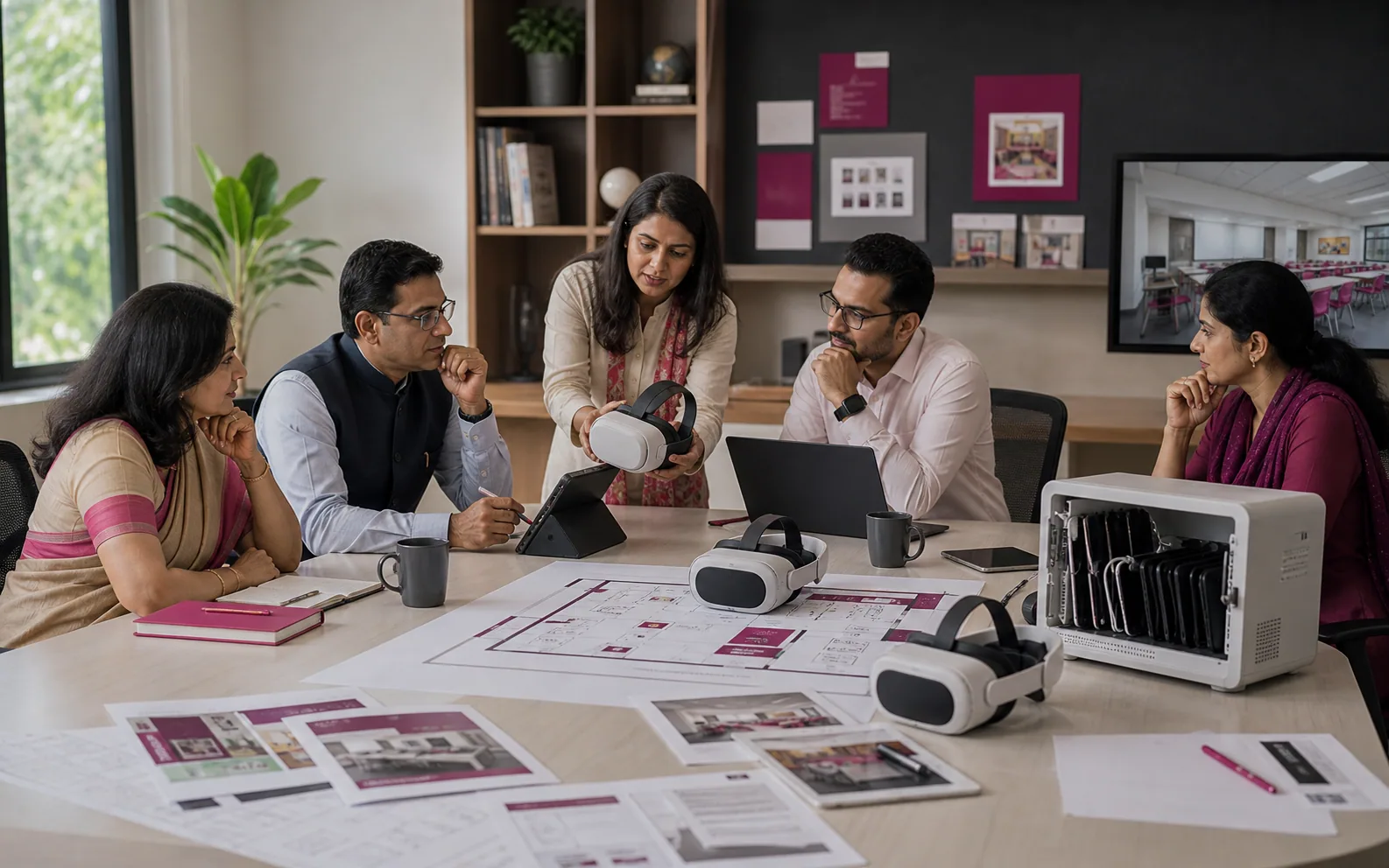 A school team comparing equipment, software, support and room costs for a VR lab