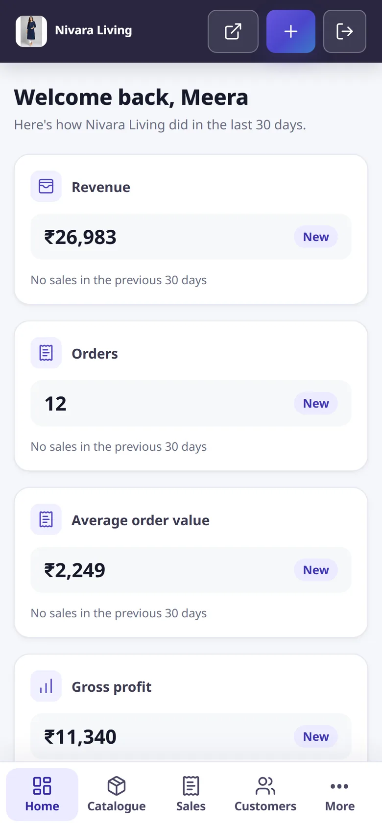The vkRetA merchant dashboard on a phone